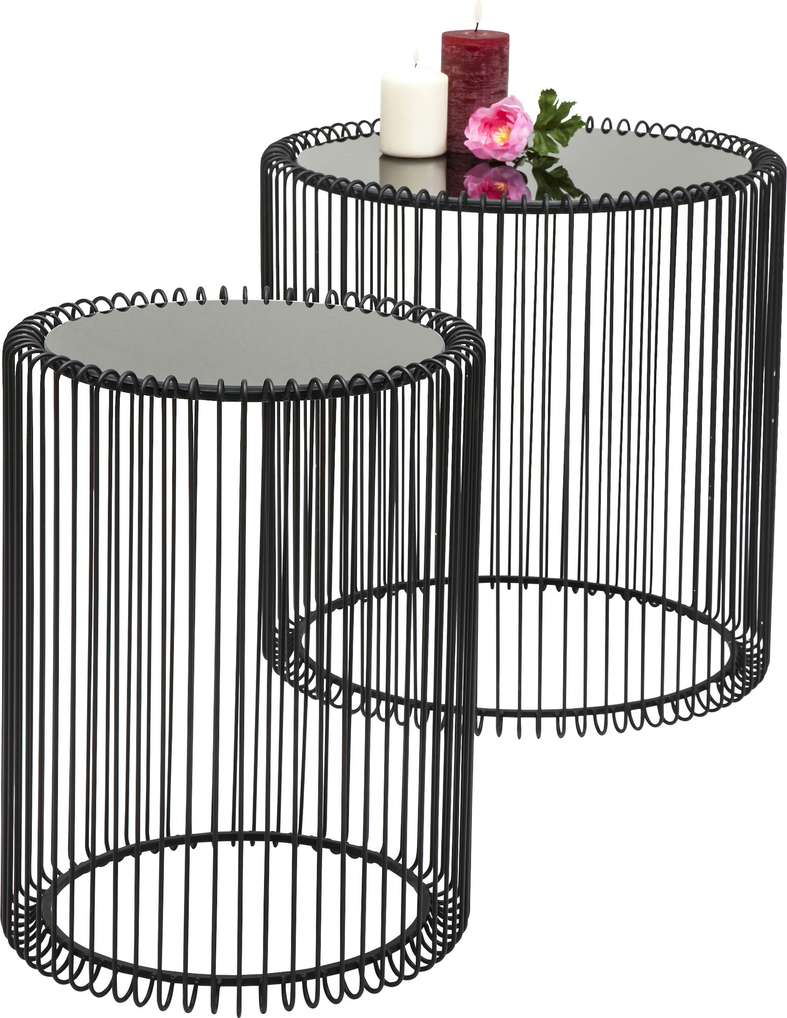 Set de 2 Masute Wire Negre cu blat de sticlă rotund  – imagine-1.