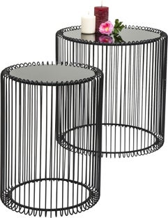 Set de 2 Masute Wire Negre cu blat de sticlă rotund  – imagine-1.