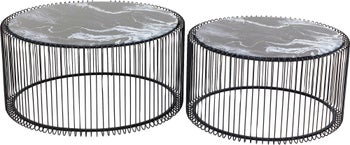 Sofabord Wire (2/Sett) Svart Metall/Marmorert Glass Ø69/60cm – bilde-1.