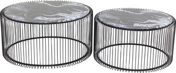 Sofabord Wire (2/Sett) Svart Metall/Marmorert Glass Ø69/60cm – bilde-1.