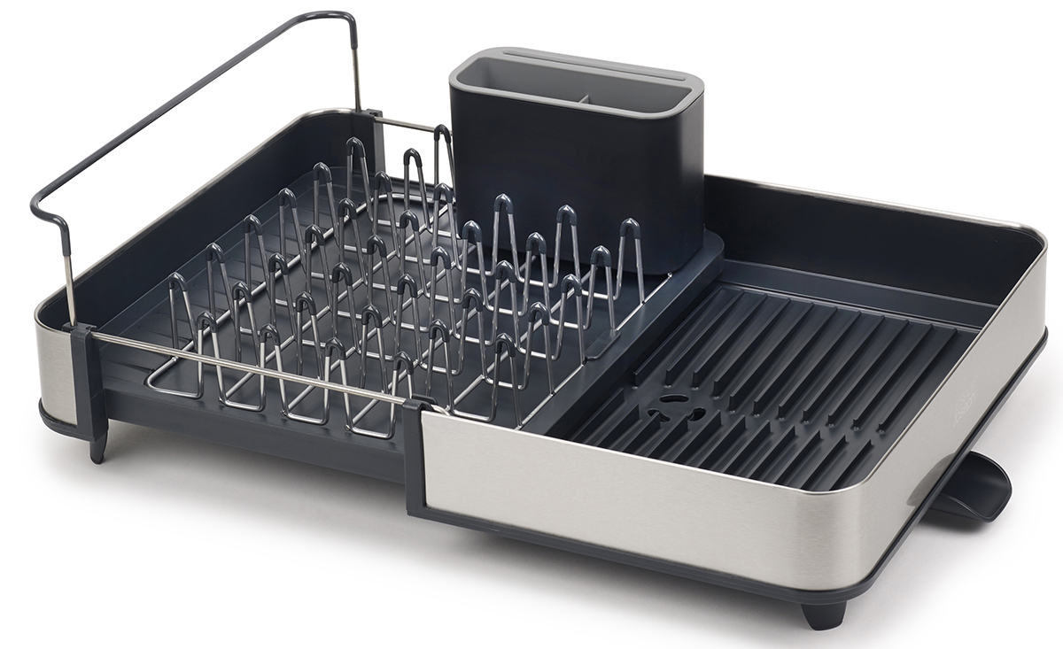 Suszarka do naczyń rozsuwana srebrno-czarna 32x37 cm  – obraz-1