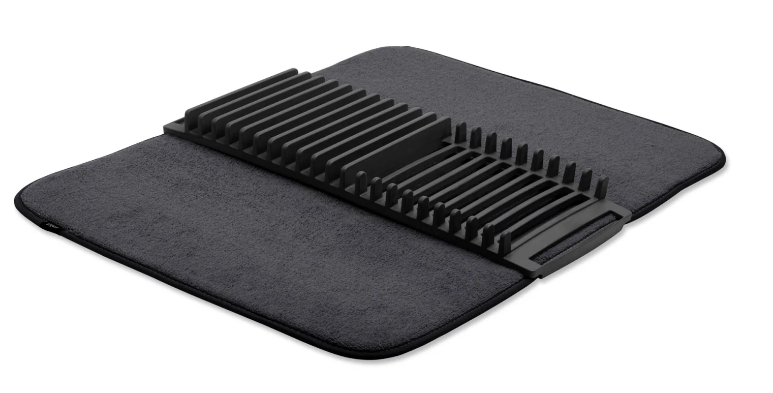 Suszarka do naczyń plastikowa z matą z mikrofibry czarna 61x46 cm – obraz-1