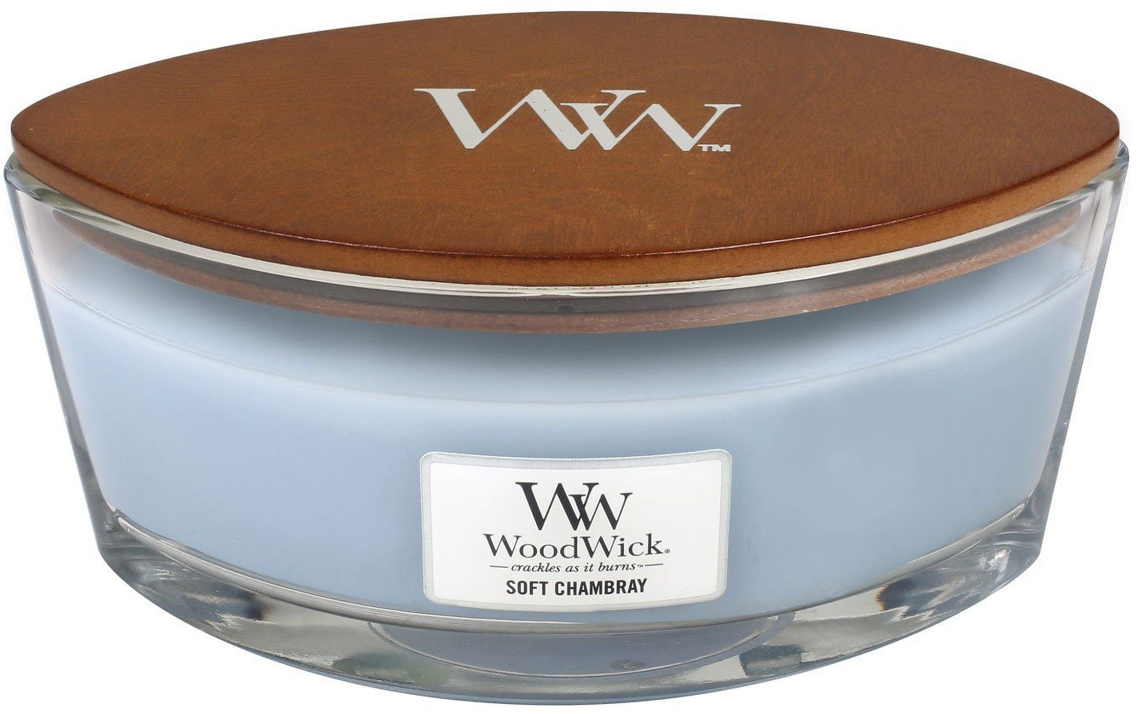Świeca zapachowa Elipsa Woodwick Soft Chambray – obraz-1