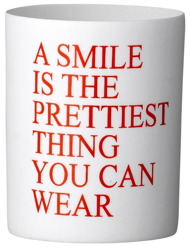 Świecznik A smile is the... Ø8x9 cm biało-czerwony – obraz-1