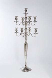 Świecznik aluminiowy srebrny na 9 świec 70x185 cm – obraz-1