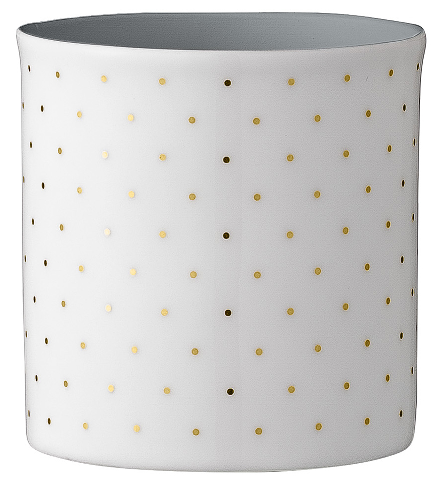 Świecznik porcelanowy biały w kropki 6x6 cm – obraz-1