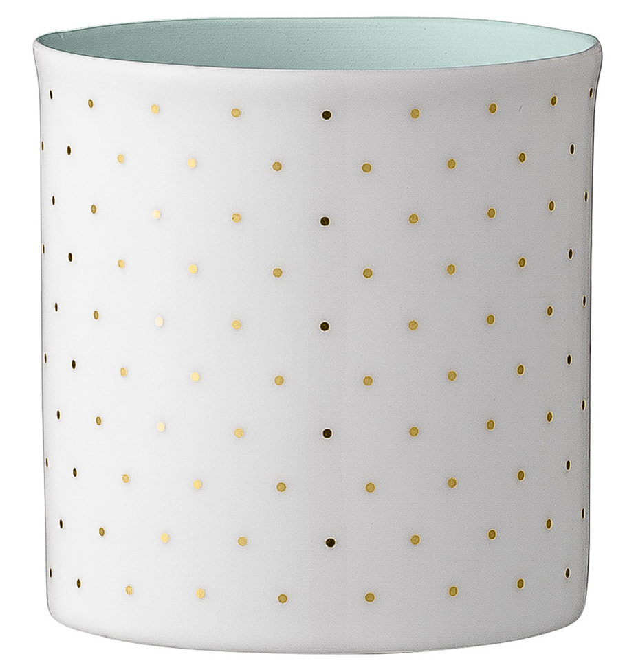 Świecznik porcelanowy biały w kropki 6x6 cm – obraz-1