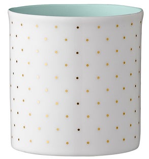 Świecznik porcelanowy biały w kropki 6x6 cm – obraz-1