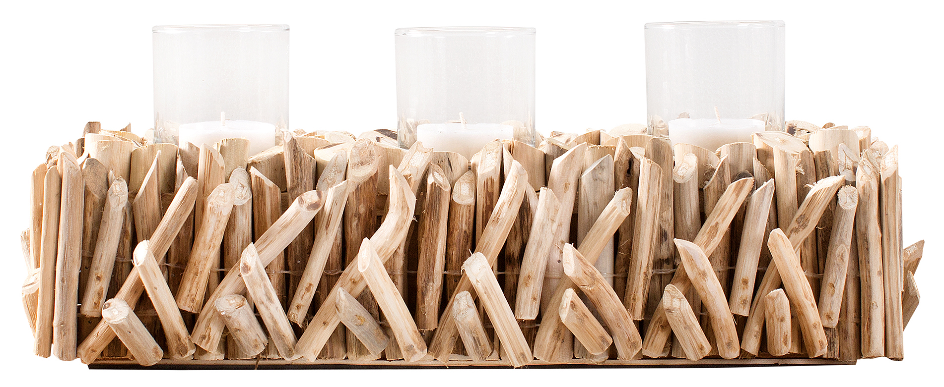 Szklany świecznik z drewnianą podstawą do stylowych wnętrz – grafika-1.