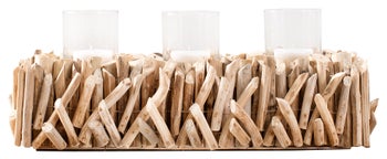 Elegancki szklany świecznik z drewnianą podstawą do dekoracji – grafika-1.