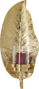 Świecznik aluminiowy złoty liść 25x17 cm – obraz-1