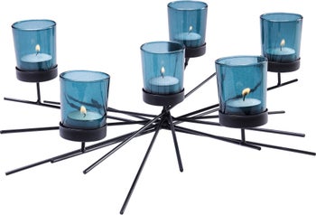 Świecznik Micado Six 40x17 cm turkusowy – obraz-1