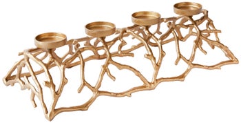 Złoty świecznik metalowy na cztery świece do nowoczesnych wnętrz – grafika-1.