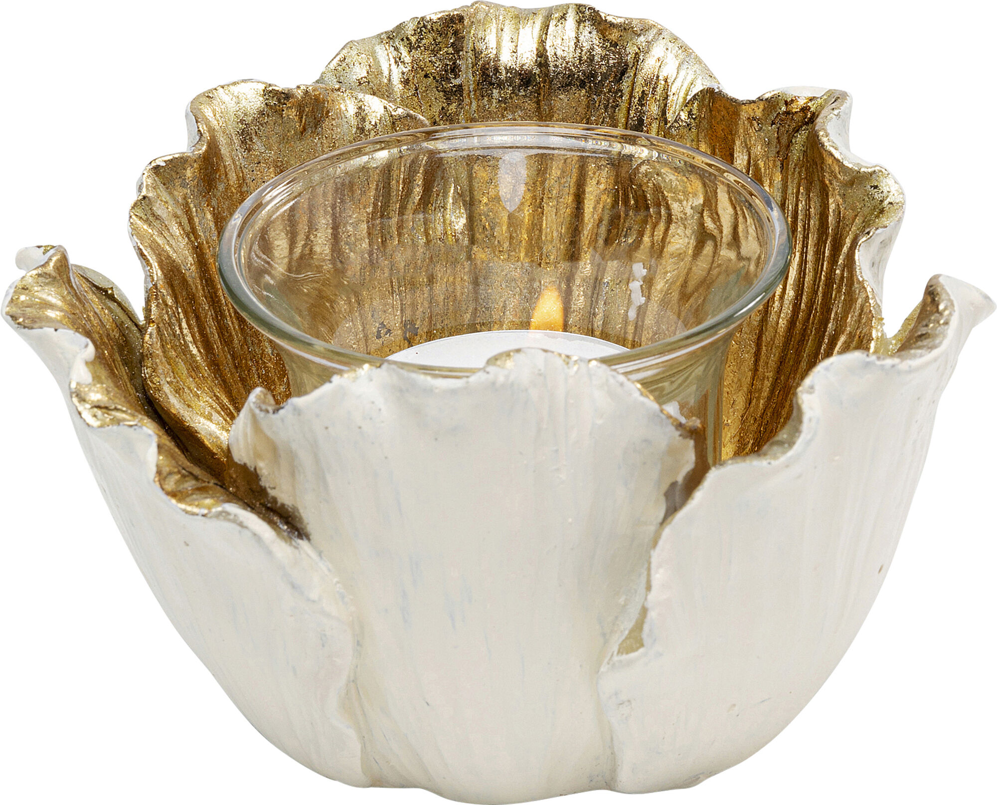 Suport lumanare Flower Bloom Crem/ Auriu Ø10 cm – imagine-1.