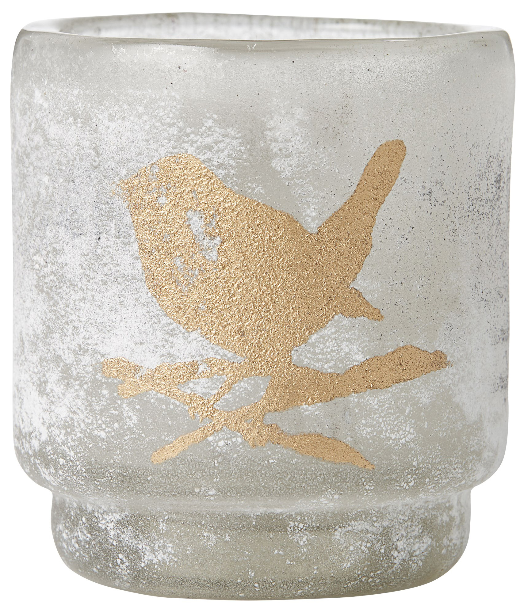 Świecznik szklany biały ptak Ø7x8 cm – obraz-1