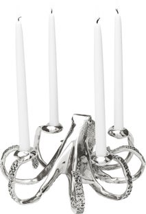 Świecznik aluminiowy srebrny ośmiornica 30x20 cm – obraz-1