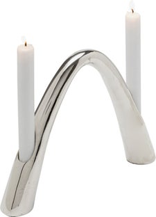 Świecznik podwójny z aluminium srebrny 28x21 cm – obraz-1
