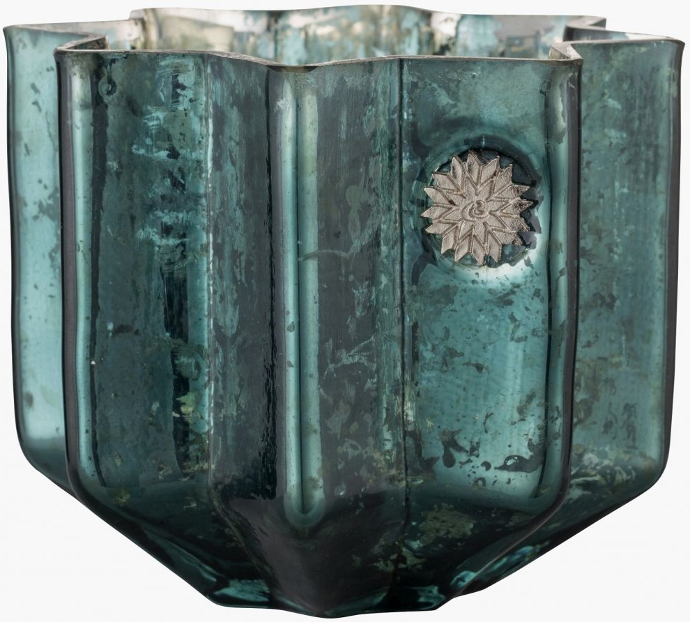 Świecznik szklany zielony 11x11 cm – obraz-1