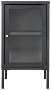 Szafka nocna 1-drzwiowa stalowa czarna front szklany 35x70 cm – grafika-1.