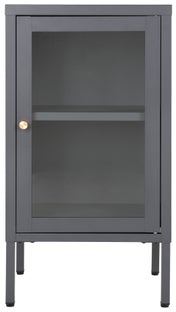 Szafka nocna 1-drzwiowa stalowa szara front szklany 35x70 cm – grafika-1.