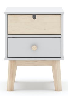 Szafka nocna 2 szuflady biało-drewniana 40x53 cm sosna MDF – obraz-1