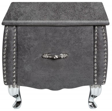 Szafka nocna pikowana tkanina szara srebrne nóżki 47x45 cm  – obraz-1