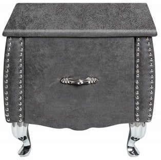 Szafka nocna pikowana tkanina szara srebrne nóżki 47x45 cm – obraz-1