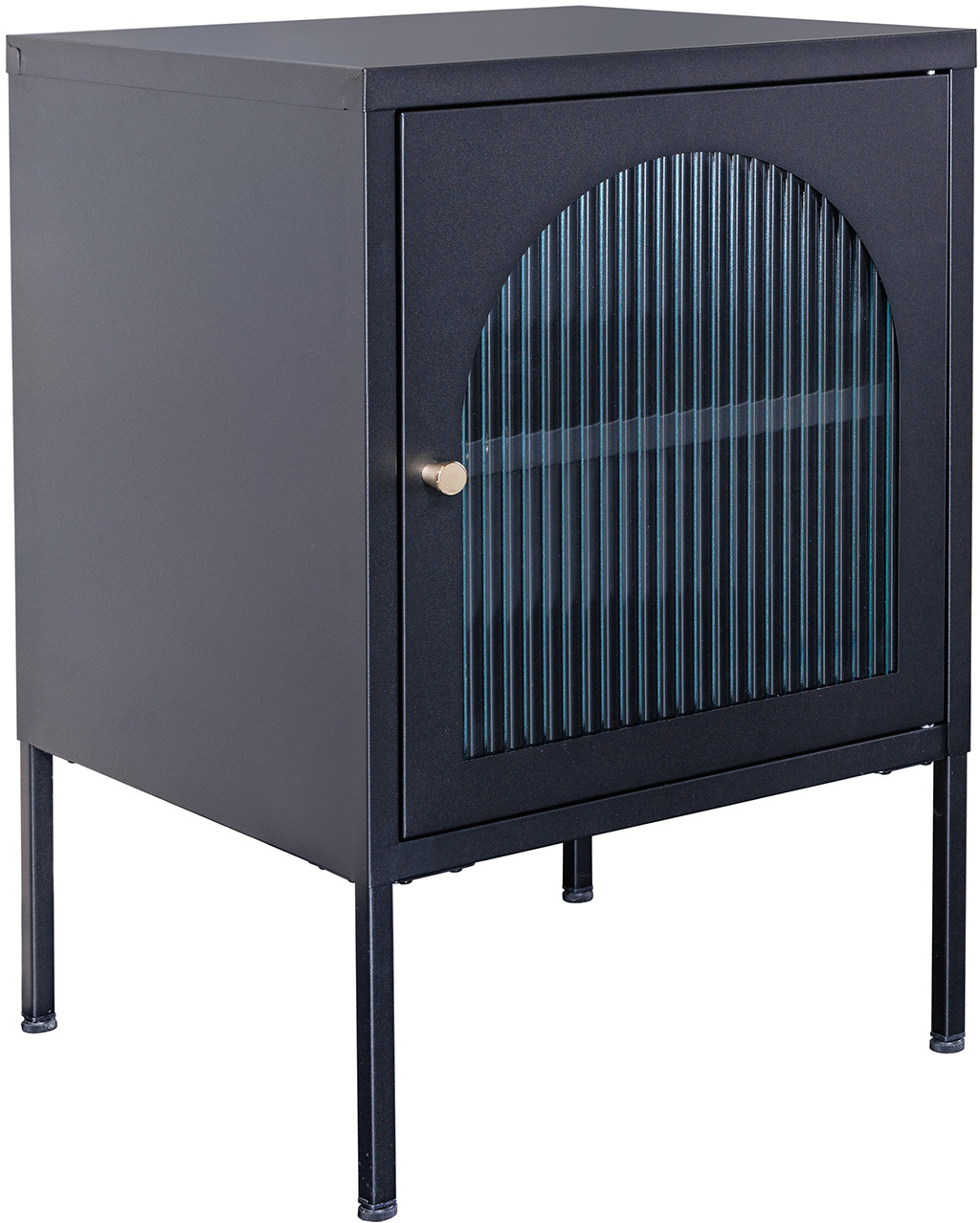 Czarna metalowa szafka nocna ze szkłem i złotymi akcentami – grafika-1.