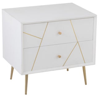 Szafka nocna biała w złote linie - nogi metalowe 56x55 cm – obraz-1