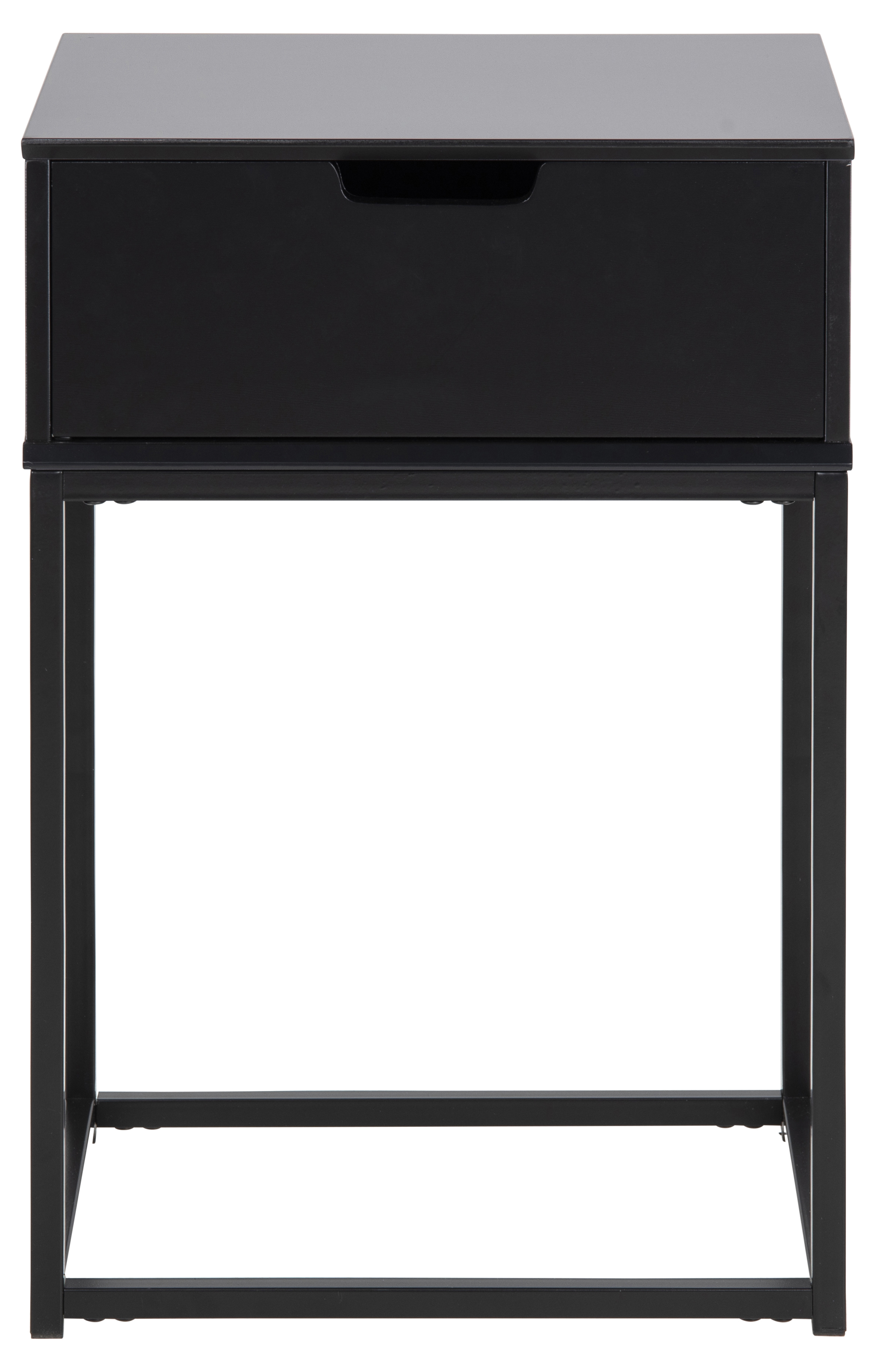 Czarna drewniana szafka nocna z metalowym stelażem i szufladą – grafika-1.