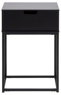 Czarna drewniana szafka nocna z metalowym stelażem i szufladą – grafika-1.