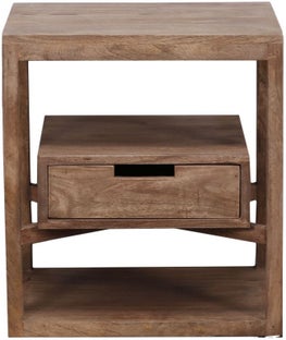 Szafka nocna drewno mango szuflada półka 45x35 cm – obraz-1