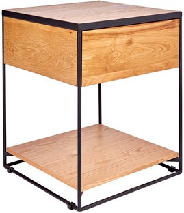 Szafka nocna z szufladą półką dębowa podstawa czarna metalowa 40x50 cm – grafika-1.