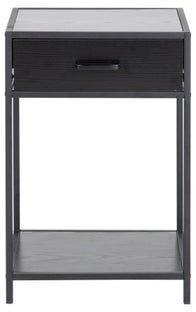 Drewniana szafka nocna z metalowym stelażem czarna w stylu nowoczesnym – grafika-1.