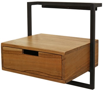 Szafka nocna wisząca drewno akacjowe stelaż metalowy szuflada 44x35 cm – grafika-1.