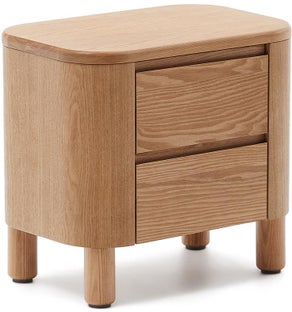 Szafka nocna z dwoma szufladami fornir i drewno jesionowe 55x50 cm – obraz-1
