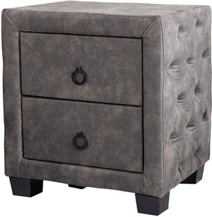 Szafka nocna z dwoma szufladami szara aksamitna pikowana od boku 45x48 cm – obraz-1