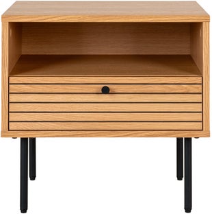 Szafka nocna z szufladą i półką naturalna z czarnymi elementami 40x50 cm – grafika-1.