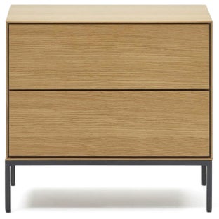 Szafka nocna z szufladami fornir dębowy naturalny nogi stalowe czarne 60x55 cm – obraz-1