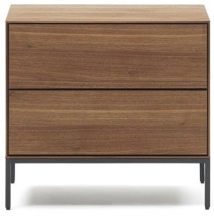 Szafka nocna z szufladami fornir orzechowy brązowy nogi stalowe czarne 60x55 cm – obraz-1