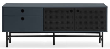 Szafka RTV 2-drzwiowa z szufladami 140x40 cm ciemnoniebieska – obraz-1