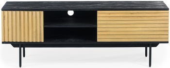 Czarny naturalny stół RTV z drewna mango delikatnym stylem – grafika-1.