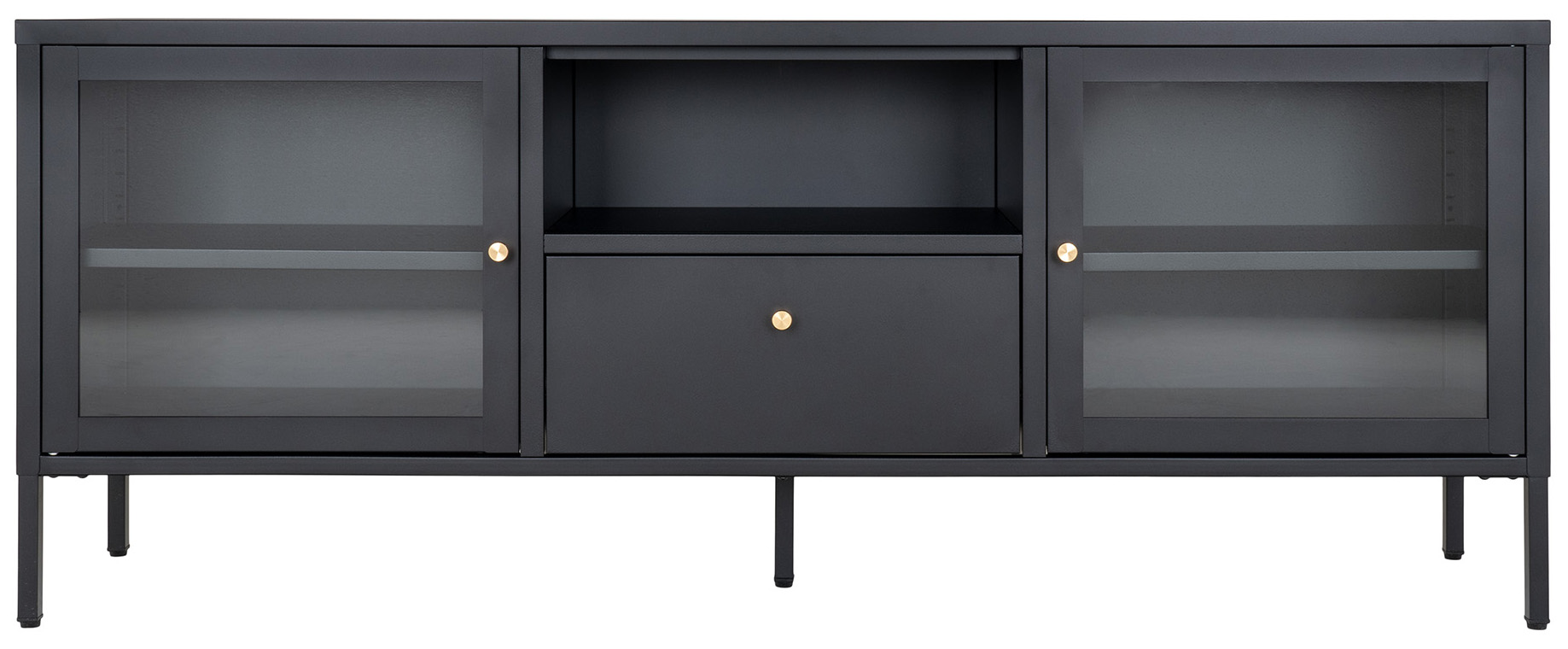 Szafka RTV 2-drzwiowa z szufladą stal i szkło 160x60 cm – grafika-1.