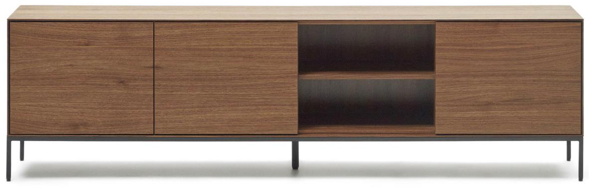 Szafka RTV 3-drzwiowa fornir orzechowy brązowy nogi stalowe czarne 195x55 cm – obraz-1