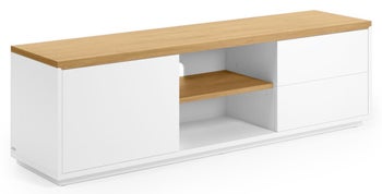 Szafka RTV z forniru dębowego biała 150cm – obraz-1