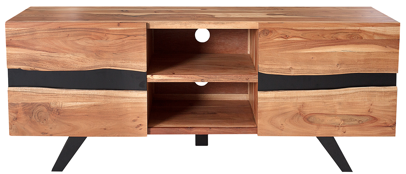Szafka RTV z drewna akacjowego brązowa w stylu industrialnym – grafika-1.