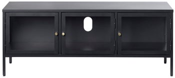 Szafka RTV metalowa ze szklanymi drzwiami czarna 132x52 cm – grafika-1.