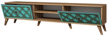 Szafka RTV Class 180x44 cm orzechowo-turkusowa – obraz-1