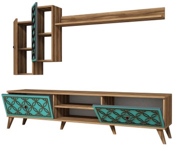 Szafka RTV Class S 180x44 cm orzechowo-turkusowa – obraz-1