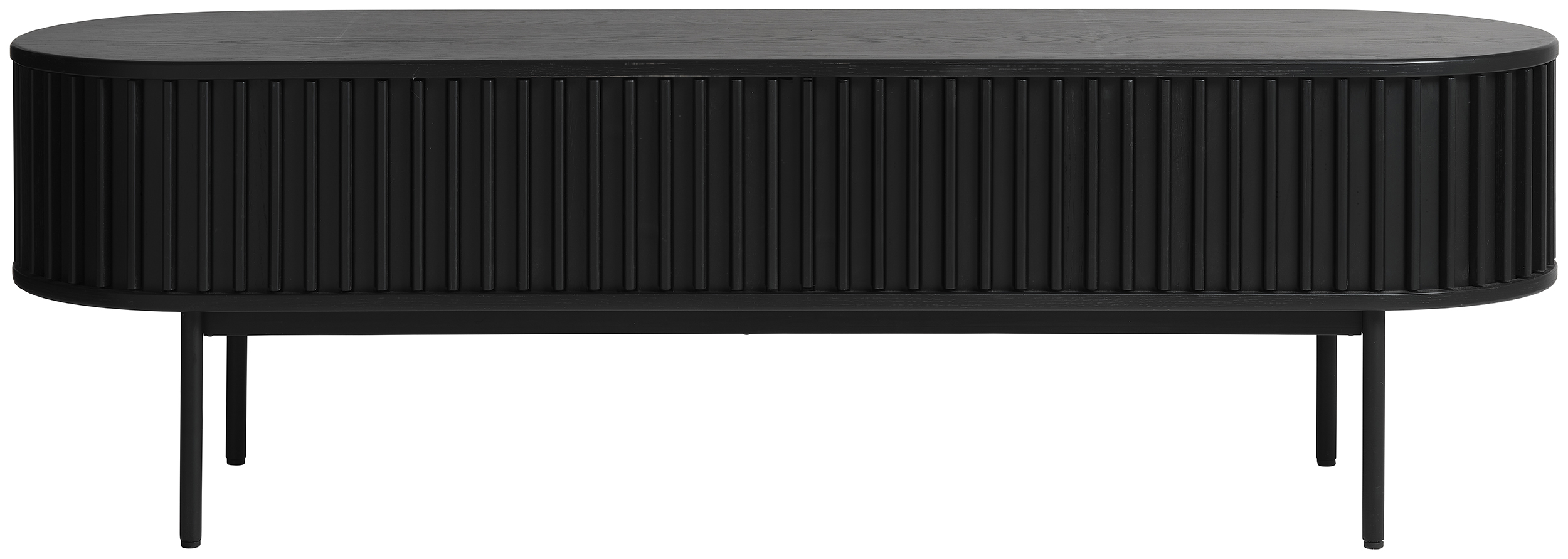 Szafka RTV czarna drzwi przesuwne fornir dębowy nogi metal 160x48 cm – grafika-1.